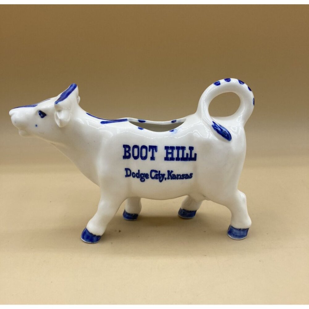 Vintage Delft Porcelain Cow Creamer Boot Hill Dodge City Kansas